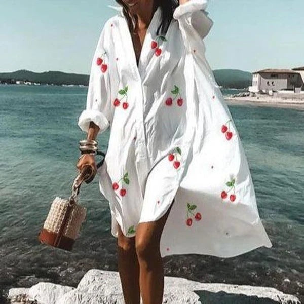 Oversized Shirt Dress Women Summer Casual Print Button Long Sleeve Loose Beach Dresses Female Elegant Bohemian Vacation Sundress