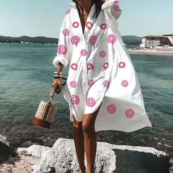Oversized Shirt Dress Women Summer Casual Print Button Long Sleeve Loose Beach Dresses Female Elegant Bohemian Vacation Sundress