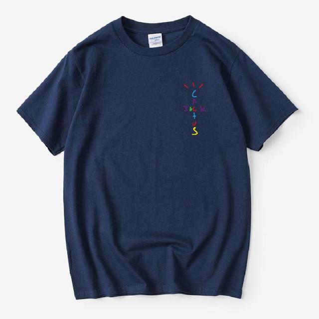 Rapper Travis Scott Cactus Jack Rainbow Alphabet Print T-Shirt Hip Hop Quality Cotton Short Sleeves Men Women Oversized Tops