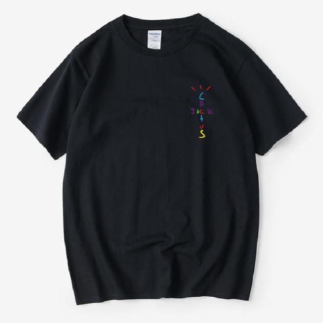 Rapper Travis Scott Cactus Jack Rainbow Alphabet Print T-Shirt Hip Hop Quality Cotton Short Sleeves Men Women Oversized Tops