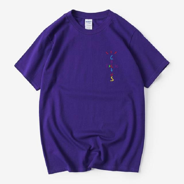 Rapper Travis Scott Cactus Jack Rainbow Alphabet Print T-Shirt Hip Hop Quality Cotton Short Sleeves Men Women Oversized Tops
