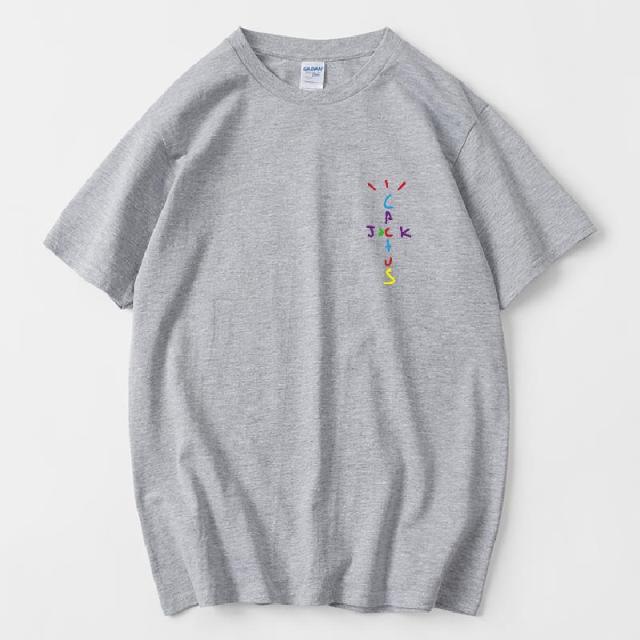 Rapper Travis Scott Cactus Jack Rainbow Alphabet Print T-Shirt Hip Hop Quality Cotton Short Sleeves Men Women Oversized Tops