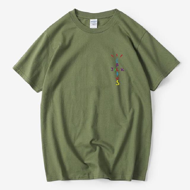Rapper Travis Scott Cactus Jack Rainbow Alphabet Print T-Shirt Hip Hop Quality Cotton Short Sleeves Men Women Oversized Tops