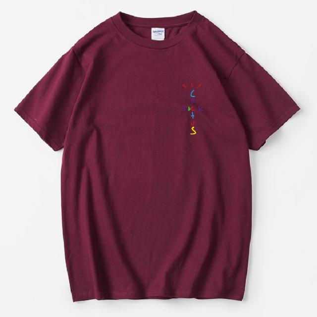 Rapper Travis Scott Cactus Jack Rainbow Alphabet Print T-Shirt Hip Hop Quality Cotton Short Sleeves Men Women Oversized Tops
