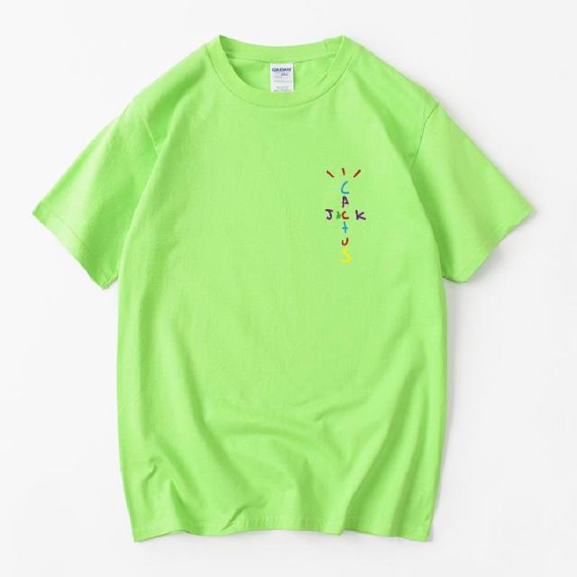 Rapper Travis Scott Cactus Jack Rainbow Alphabet Print T-Shirt Hip Hop Quality Cotton Short Sleeves Men Women Oversized Tops