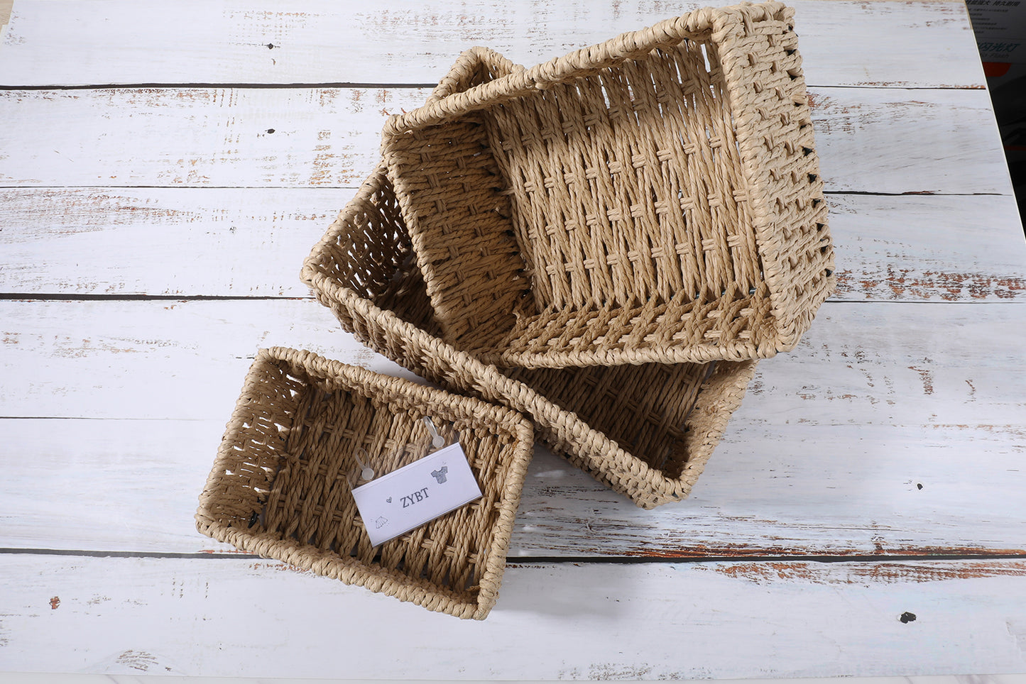 ZYBT Imitated Rattan Basket (Set of 3) Non-Metal Fabric Storage Bin Organizer