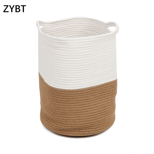 ZYBT Woven Cotton Rope Basket Baby Laundry Basket with Handle Large Toy Storage Organizer Blanket Basket