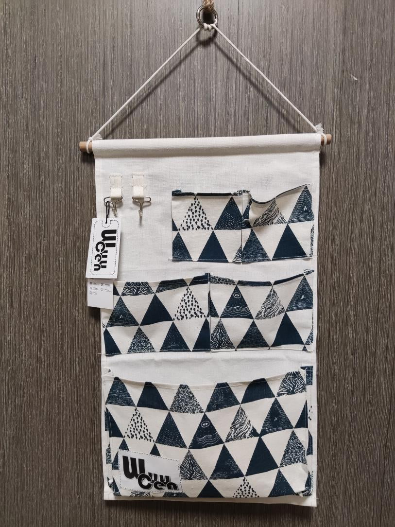 WuuCen Eco-Friendly Triangle and Grid Design Cotton Wall Hanging Organizer Storage Bag