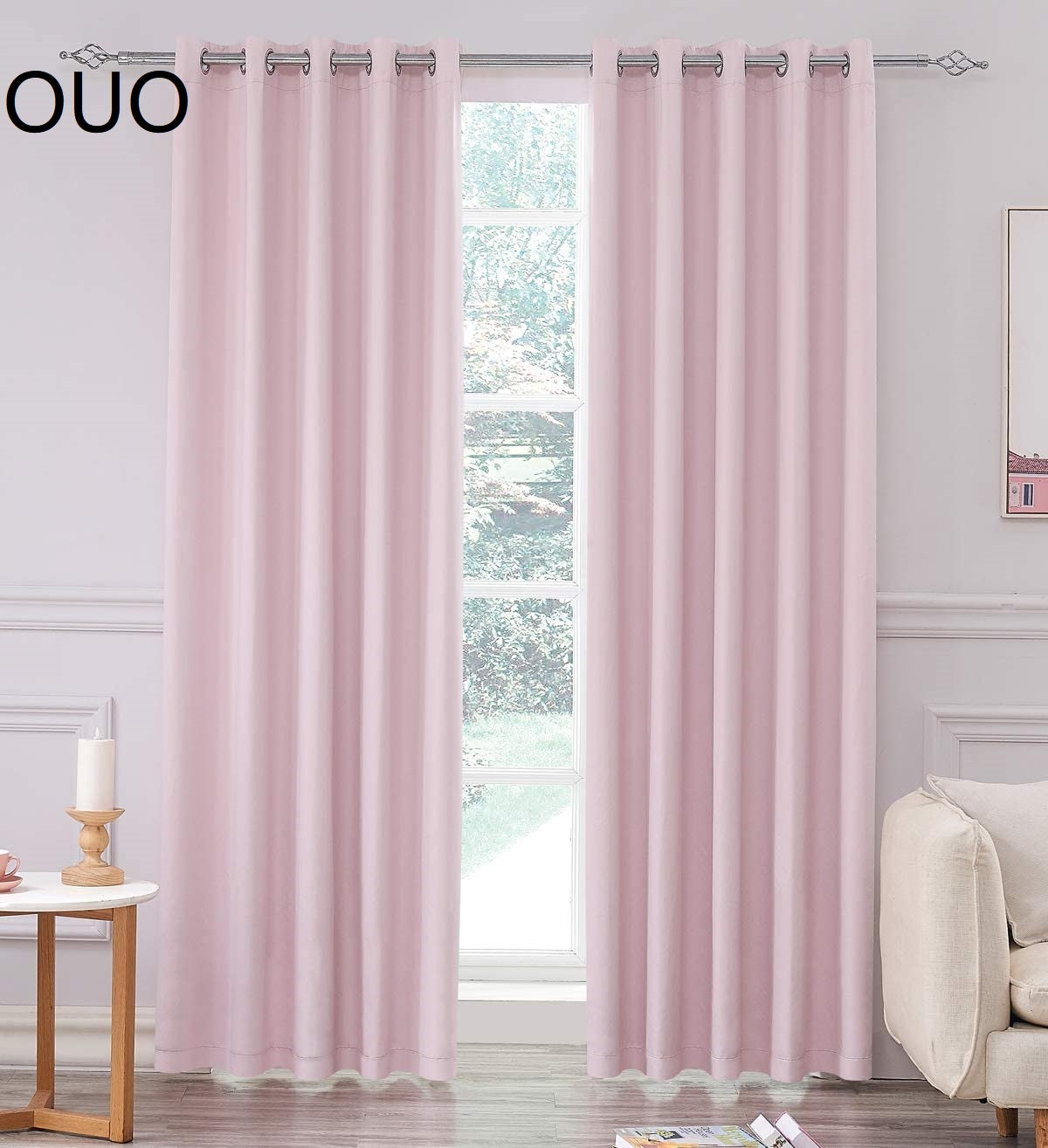 OUO Super Soft Matt Satin Thermal Blackout Blush Eyelet Curtain Window Treatment Drapes 2 panels for Bedroom, Living-room, Kids Nursery Room