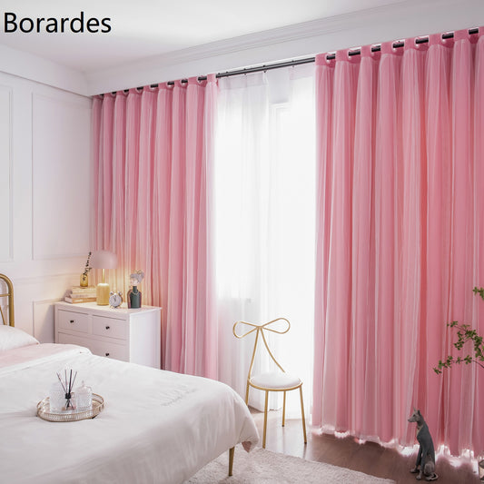 Borardes Sateen Woven Curtains for Living Room, Bedroom, Flannel Effective Blackout Drapes with Eyelet