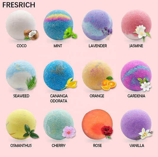 FRESRICH Bath Bomb Rich Bubble 12 Packs Bath Bomb Fizzies Set Bath Bombs Rainbow Bath Bomb Gift Box Kit