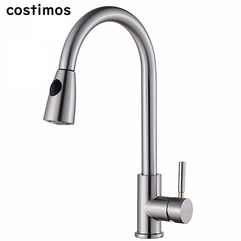 costimos Pull Down Sprayer Single Handle Kitchen Sink Faucet 304 Stainless Steel Kitchen faucet