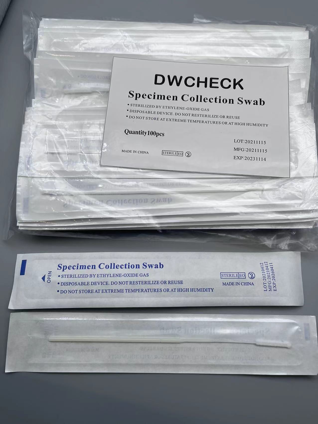 DWCHECK 100 Pack Nasopharyngeal Oropharyngeal Laboratory swab Flocked Nasal DNA Collect Swab