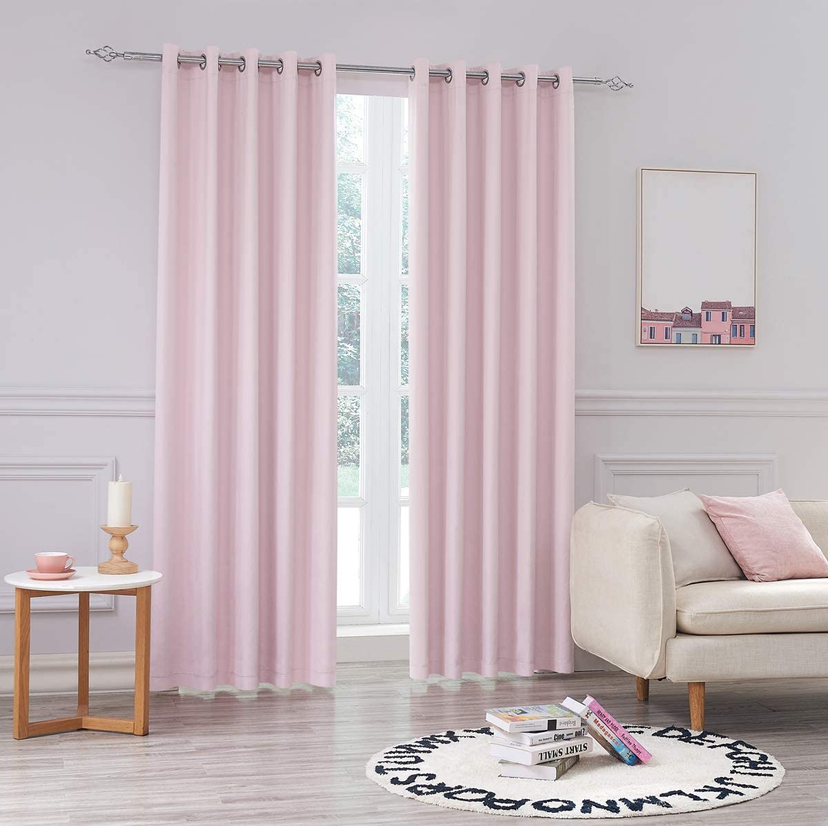 OUO Super Soft Matt Satin Thermal Blackout Blush Eyelet Curtain Window Treatment Drapes 2 panels for Bedroom, Living-room, Kids Nursery Room