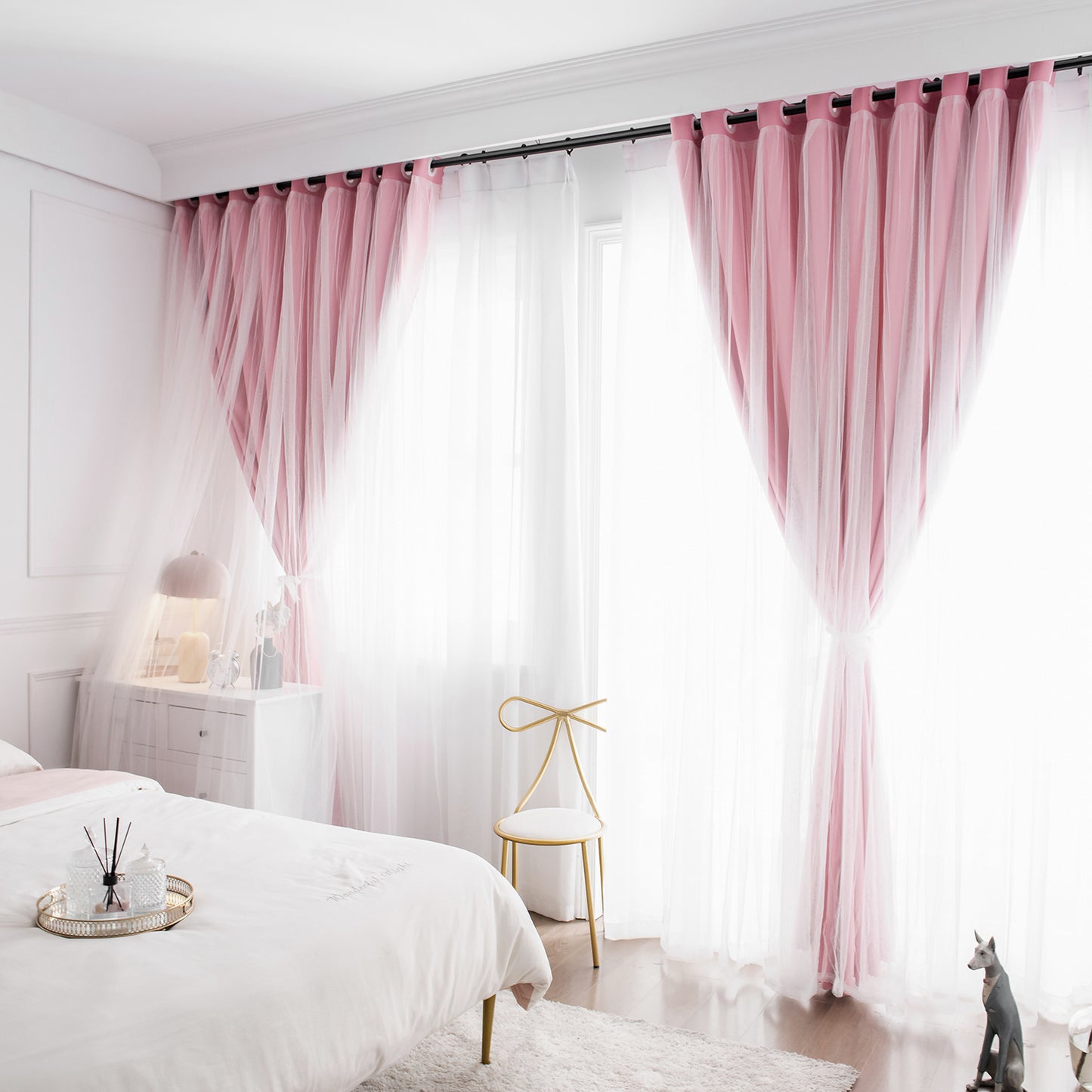 Borardes Sateen Woven Curtains for Living Room, Bedroom, Flannel Effective Blackout Drapes with Eyelet