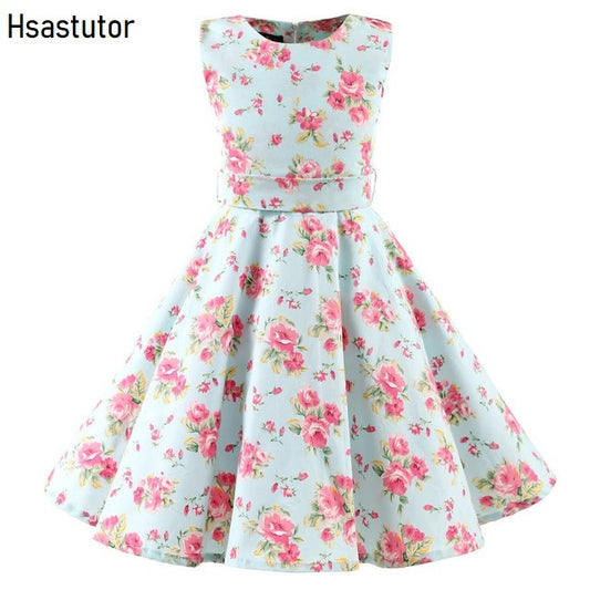 Hsastutor women dresses modern stylish blue elegant high waist printed cotton summer casual dress