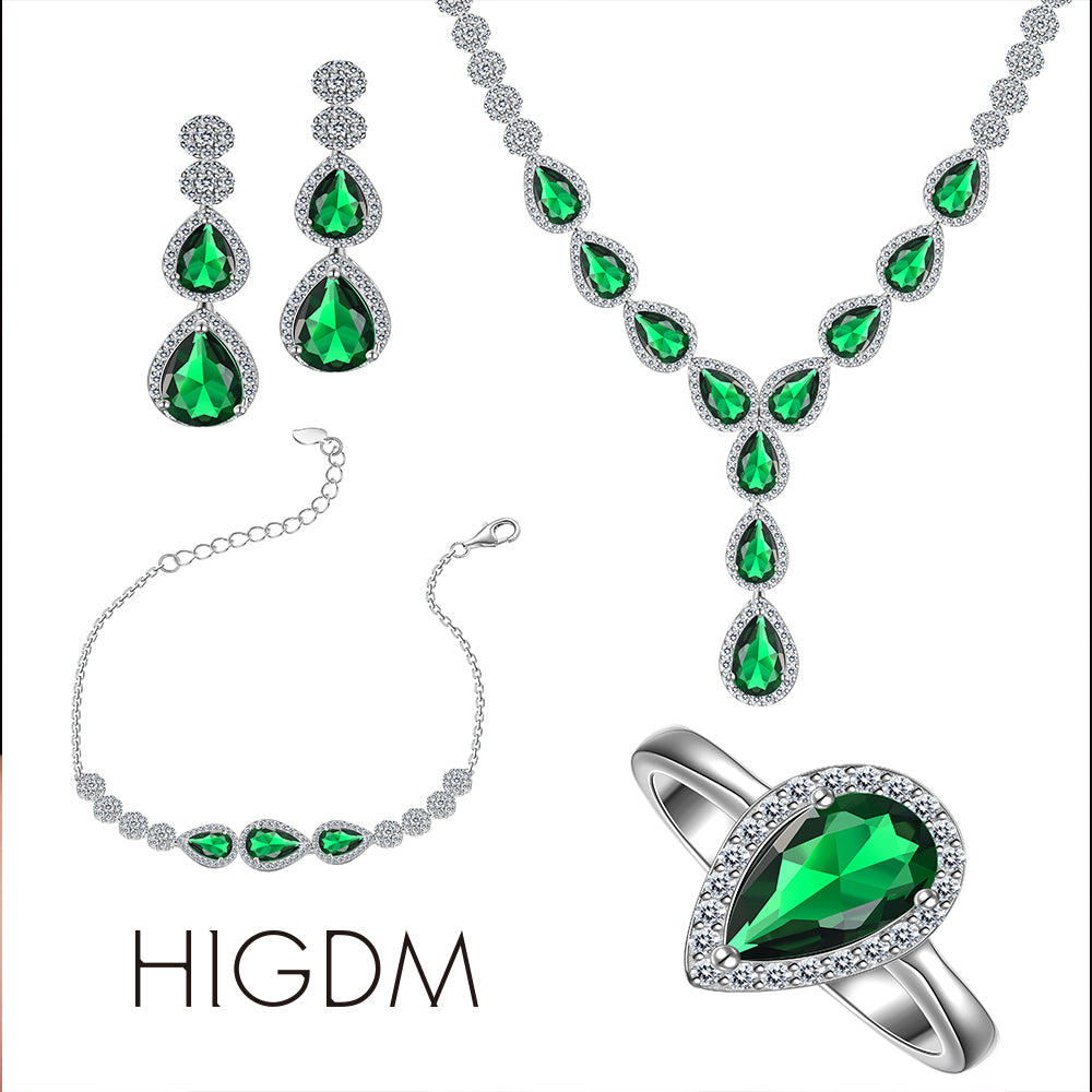 HIGDM Women's sterling silver jewelry set, necklace earrings bracelet set, sterling silver jewelry and AAAAA cubic zirconia, low sensitivity gifts for brides and bridesmaids