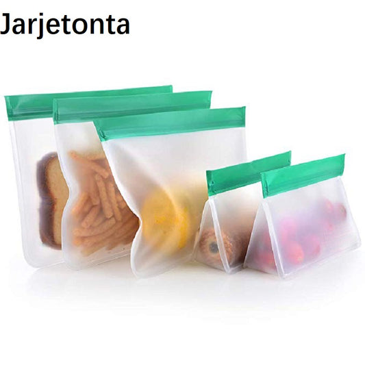 Jarjetonta 5 Pack Food Grade Reusable Plastic ZipLock Laminated Sandwich Bag PEVA Snack Food Storage Bags