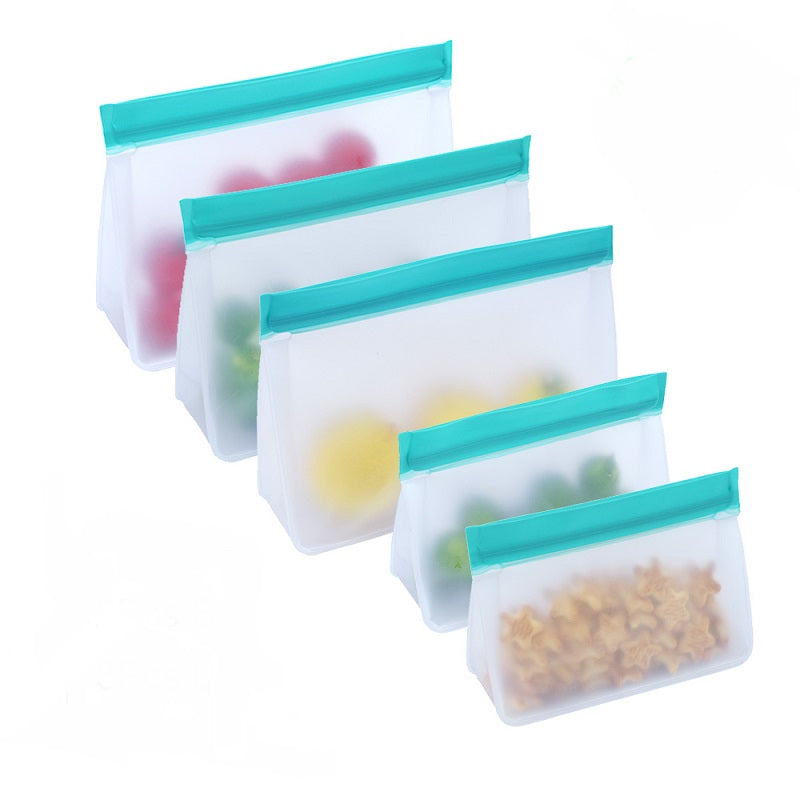 Jarjetonta 5 Pack Food Grade Reusable Plastic ZipLock Laminated Sandwich Bag PEVA Snack Food Storage Bags