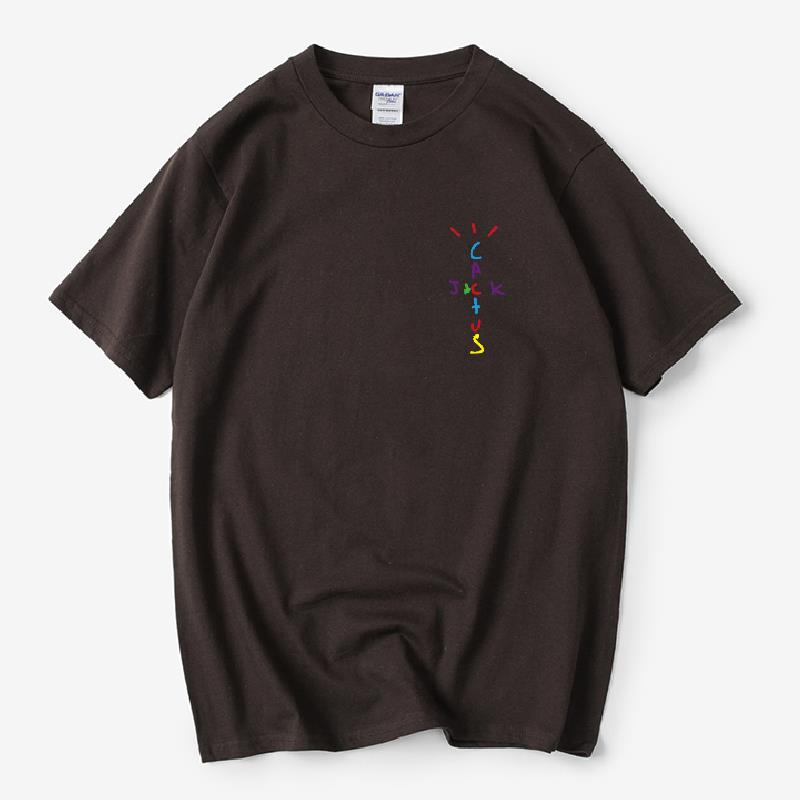 Rapper Travis Scott Cactus Jack Rainbow Alphabet Print T-Shirt Hip Hop Quality Cotton Short Sleeves Men Women Oversized Tops